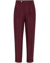Brunello Cucinelli - Stripe-pattern Linen Tapered Trousers - Lyst