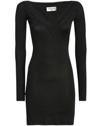 Saint Laurent - Fine-Knit V-Neck Minidress - Lyst