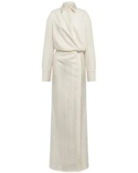 Dondup - Pinstripe-Pattern Wrap Maxi Dress - Lyst