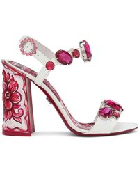 Dolce & Gabbana - Sandalias de tacón grueso con motivo floral - Lyst