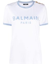 Balmain - T-shirt Met Logoprint En Reliëf Knopen - Lyst