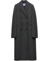Prada - Double-Breasted Gingham-Checked Mouliné Wool Coat - Lyst