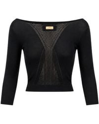 Elisabetta Franchi - Boat-Neck Cropped Sweater - Lyst