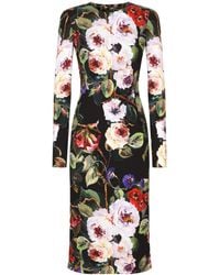 Dolce & Gabbana - Midi-jurk Met Bloemenprint Em Lange Mouwen - Lyst