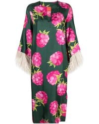 La DoubleJ - Feather-Trim Silk-Blend Midi Dress - Lyst