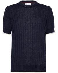 Brunello Cucinelli - Gerippter Pullover Mit Kurzen Ärmeln - Lyst