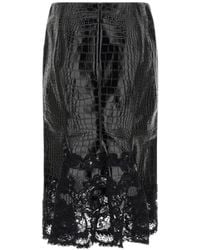 Ermanno Scervino - Crocodile-Effect Lace-Hem Midi Skirt - Lyst