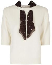 Semicouture - Scarf-Detail Short-Sleeve Sweater - Lyst