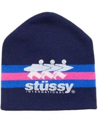 Stussy - Striped Logo-Print Beanie Hat - Lyst