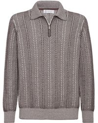 Brunello Cucinelli - Herringbone-Pattern Zipped Polo Shirt - Lyst