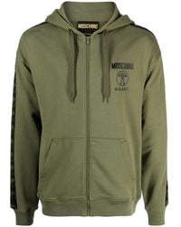 Moschino - Logo-Print Zip-Up Organic Cotton Hoodie - Lyst