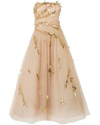 Carolina Herrera - Embroidered Tulle Strapless Midi Dress - Lyst