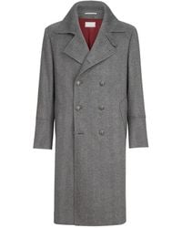 Brunello Cucinelli - Cashmere Chevron Flannel One-And-A Half Breasted Coat With Metal Buttons - Lyst