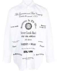 MSGM - Graphic-print Long-sleeve Cotton Shirt - Lyst