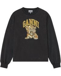 Ganni - Tiger-Print Long-Sleeve T-Shirt - Lyst