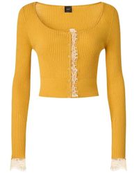 Pinko - Lace-Trimmed Ribbed Cardigan - Lyst