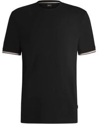 BOSS - Cotton-Jersey T-Shirt With Signature-Stripe Cuffs - Lyst
