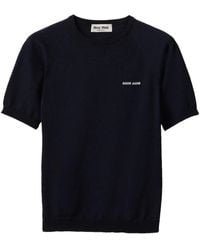 Miu Miu - T-Shirt Con Logo A Intarsi - Lyst