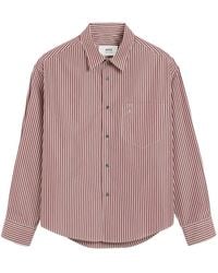 Ami Paris - Ami De Coeur Gestreept Katoenen Box Shirt Met Reliëf - Lyst