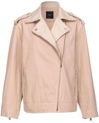 Pinko - Leather-trim Cotton Biker Jacket - Lyst
