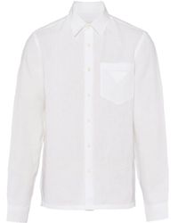 Prada - Band-collar Linen Shirt - Lyst