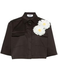 MSGM - Seidenhemd mit Blumenapplikation - Lyst