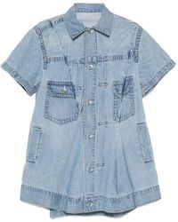 Sacai - Pleated Denim Mini Shirt Dress - Lyst