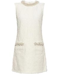 Self-Portrait - Cream Textured Denim Mini Dress - Lyst
