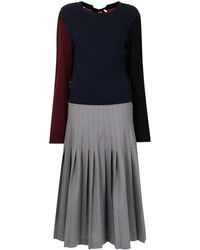 Marni - Colour-block Pleated Midi Dress - Lyst