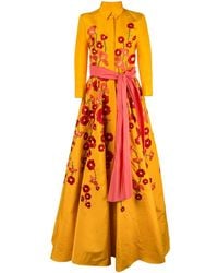 Carolina Herrera Robe En Faille De Soie Avec Broderies - Jaune