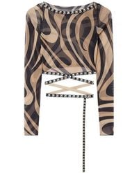 PUCCI - Marmo-Print Tulle Crop Top - Lyst