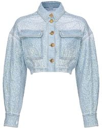 Pinko - Sequin-embellished Cropped Denim Jacket - Lyst