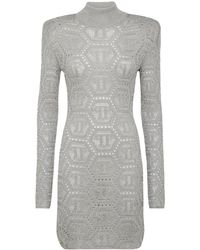 Philipp Plein - Monogram-Pattern Crochet-Knit Minidress - Lyst