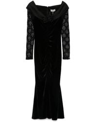 Nissa - Floral-Appliqué Velvet Midi Dress - Lyst