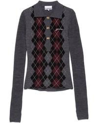 Ganni - Anthracite Long-Sleeve Polo Shirt - Lyst