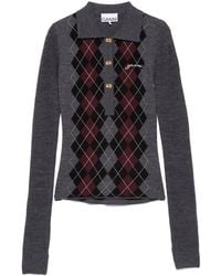 Ganni - Anthracite Long-Sleeve Polo Shirt - Lyst