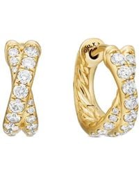 David Yurman - 18Kt Crossover Diamond Hoop Earrings (12Mm) - Lyst