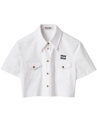 Miu Miu - Logo-embroidered Cotton Shirt - Lyst