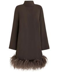 P.A.R.O.S.H. - Feather-Trim Bow-Detail Long-Sleeved Shift Mini Dress - Lyst