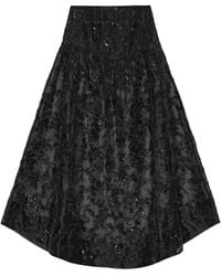 Ganni - Sequin-Embellished Floral Skirt - Lyst