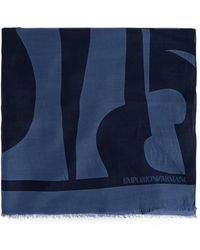 Emporio Armani - Sciarpa Con Stampa Logo E Frange - Lyst