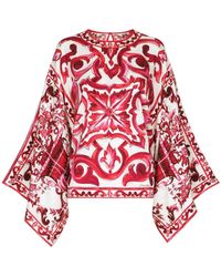 Dolce & Gabbana - Seidenbluse mit Majolica-Print - Lyst