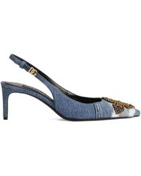 Dolce & Gabbana - Denim Patchwork Slingback With Embroidery - Lyst