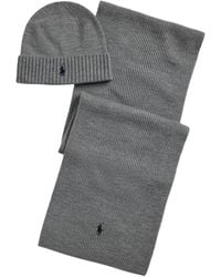 Polo Ralph Lauren - Logo-Embroidered Ribbed Beanie Hat And Scarf Set - Lyst