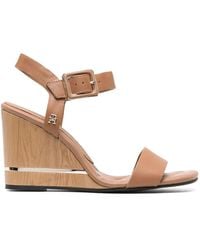Tommy Hilfiger - Metallic-Detail Leather Wedge Sandals - Lyst
