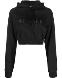 Sunnei - Embroidered-Logo Cropped Hoodie - Lyst