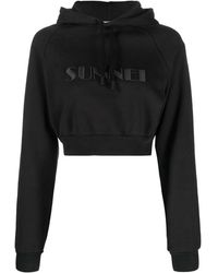 Sunnei - Embroidered-Logo Cropped Hoodie - Lyst