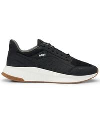 BOSS - Leather Lace-Up Sneakers With Mesh Details - Lyst