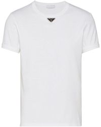 Prada - T-shirt girocollo bianca in cotone - Lyst
