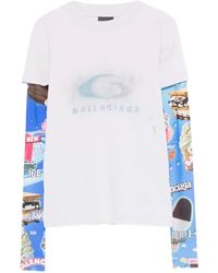 Balenciaga - Graphic-Print Double Sleeve T-Shirt - Lyst